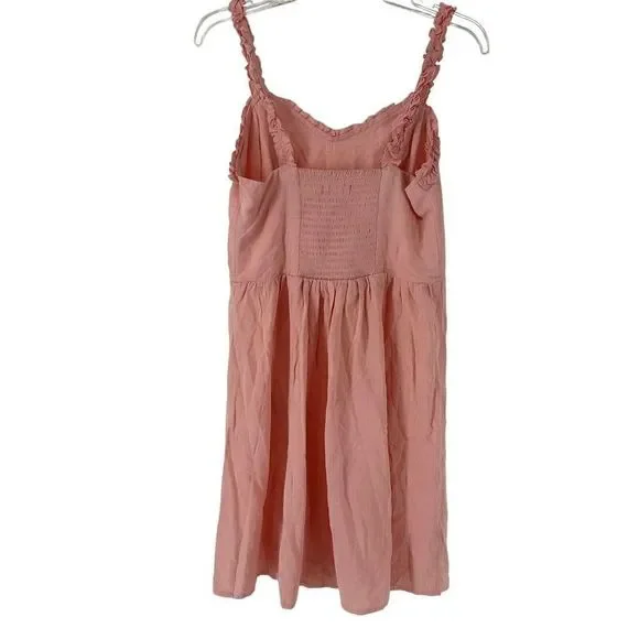 BooHoo Dress Pink Ruffle Sun Dress Smocked Womens Size 8 Knee Length Preppy NEW - Picture 6 of 10